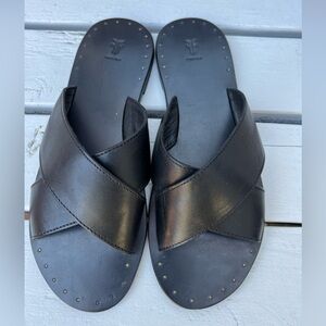 Frye Ally Black Slide Sandals with Crossover Straps size 8.5